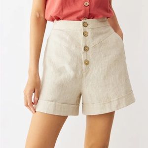 Grae Cove Orla 100% linen button fly cuffed shorts